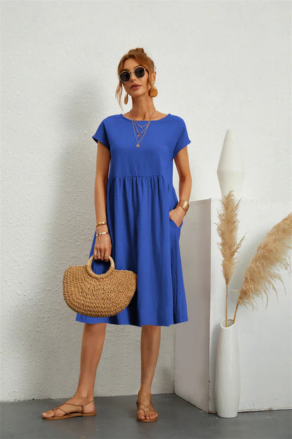 Damen Kleid | Kurzarm Rundhals Midi