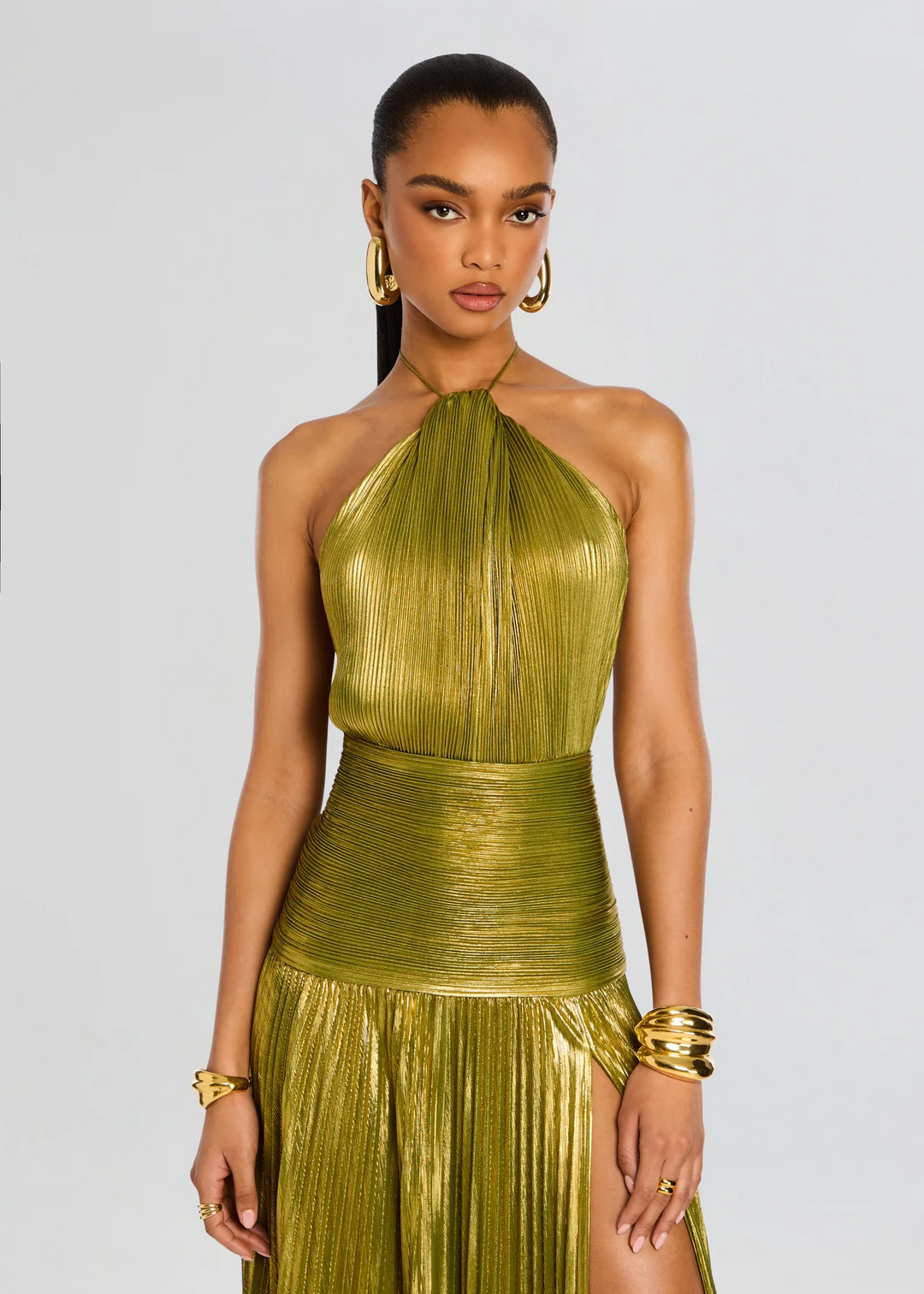 Damen Kleid | Halterneck Plissee Maxi