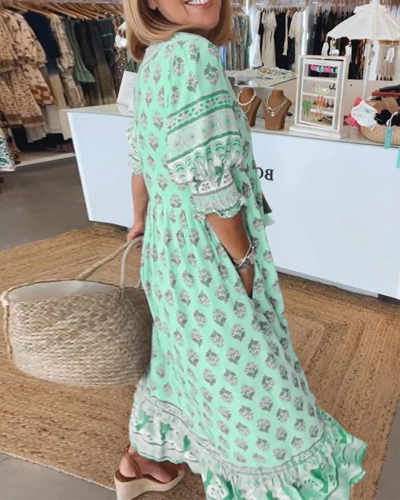 Damen Kleid | Boho V-Ausschnitt Maxi