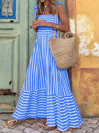 Damen Kleid | Streifen Bindeträger Maxi