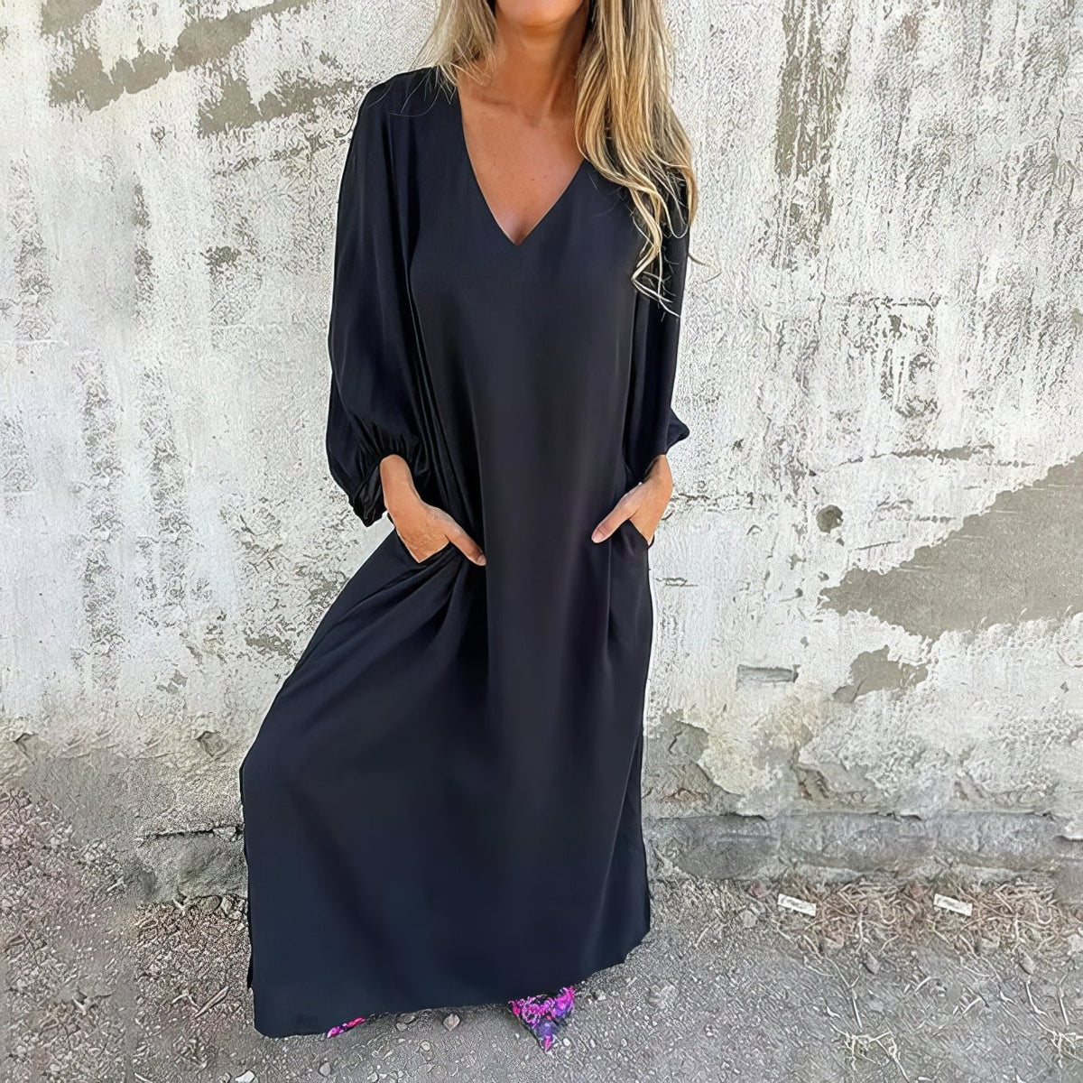 Damen Kleid | V-Ausschnitt Lange Ärmel