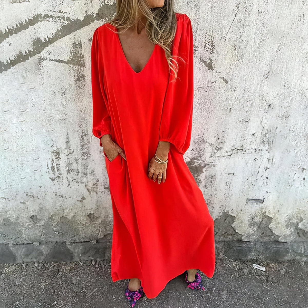Damen Kleid | V-Ausschnitt Lange Ärmel