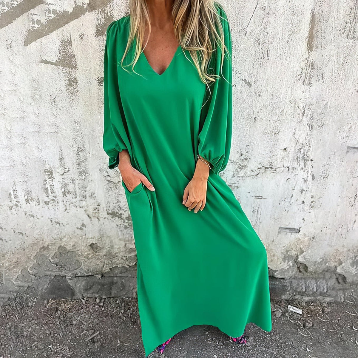 Damen Kleid | V-Ausschnitt Lange Ärmel
