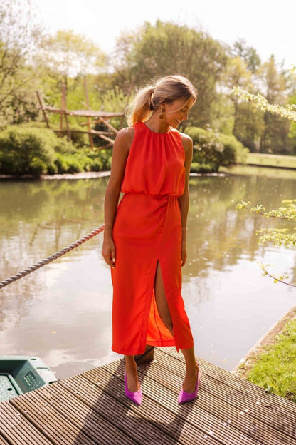 Damen Kleid | Ärmellos Schlitz Midi Klassisch