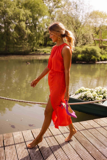 Damen Kleid | Ärmellos Schlitz Midi Klassisch