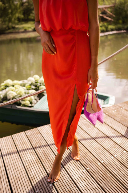 Damen Kleid | Ärmellos Schlitz Midi Klassisch