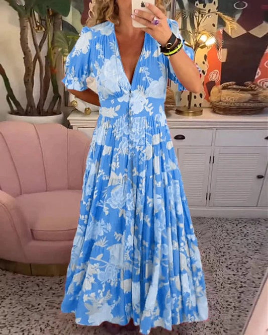 Damen Kleid | Blumen V-Ausschnitt Midi
