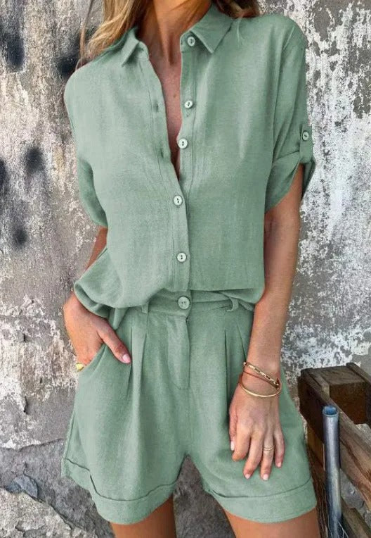 Damen-Zweiteiler | Hemdbluse mit Shorts