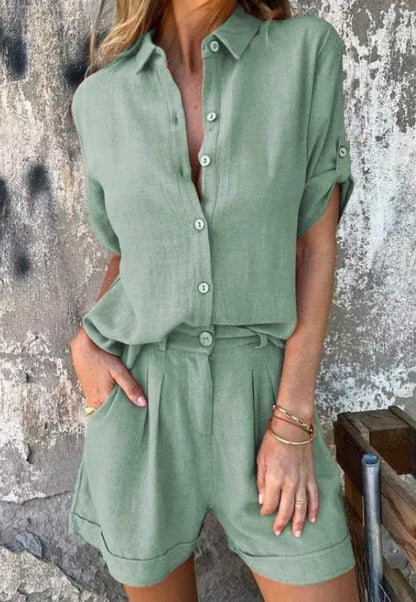 Damen-Zweiteiler | Hemdbluse mit Shorts