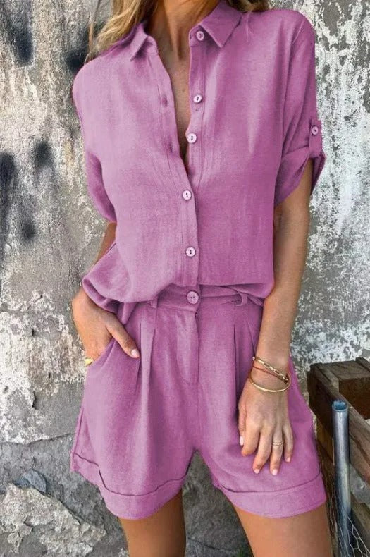 Damen-Zweiteiler | Hemdbluse mit Shorts