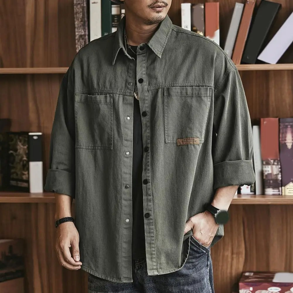 Herrenhemd | Langarm Vintage Stil Button-Up