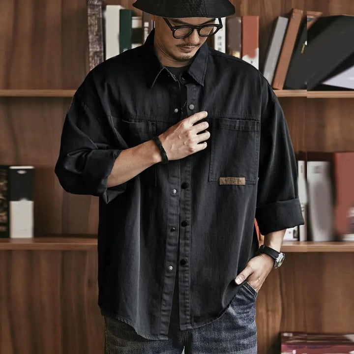 Herrenhemd | Langarm Vintage Stil Button-Up