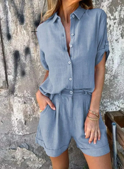 Damen-Zweiteiler | Hemdbluse mit Shorts