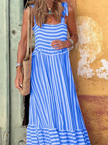 Damen Kleid | Streifen Bindeträger Maxi