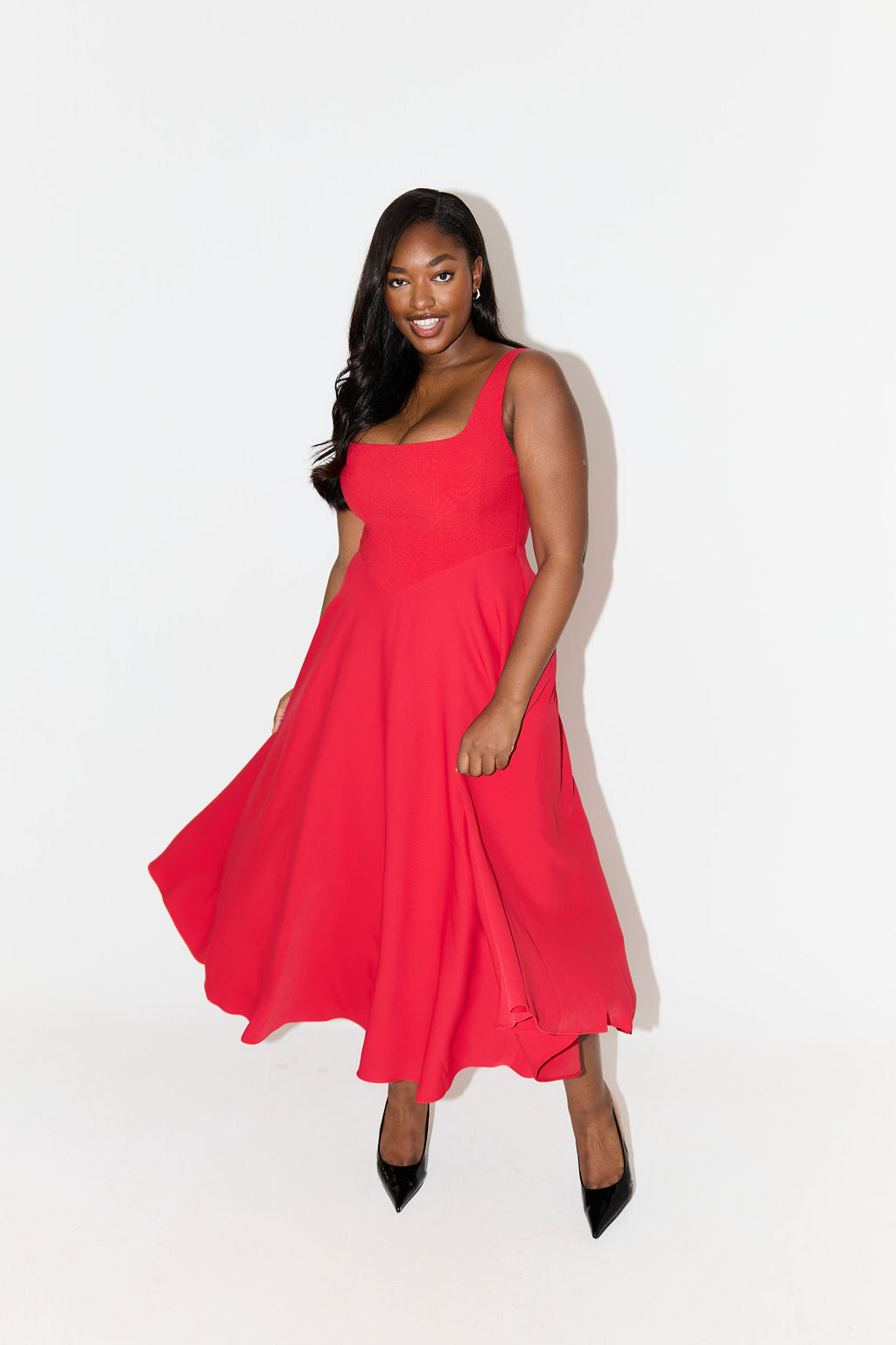 Damen Kleid | Karree-Ausschnitt A-Linie Midi