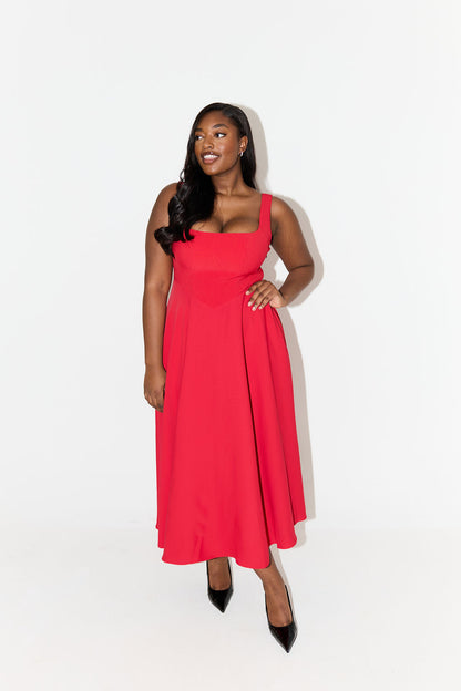 Damen Kleid | Karree-Ausschnitt A-Linie Midi