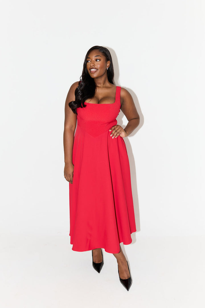 Damen Kleid | Karree-Ausschnitt A-Linie Midi