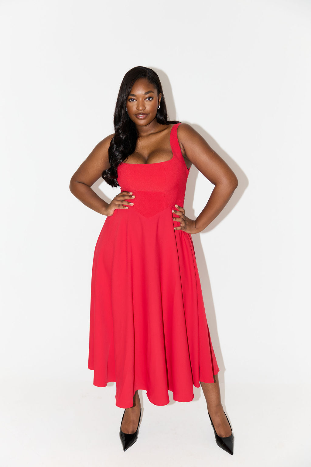 Damen Kleid | Karree-Ausschnitt A-Linie Midi