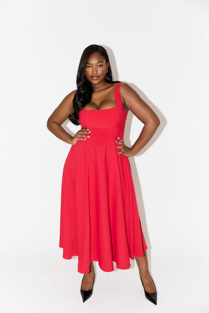 Damen Kleid | Karree-Ausschnitt A-Linie Midi