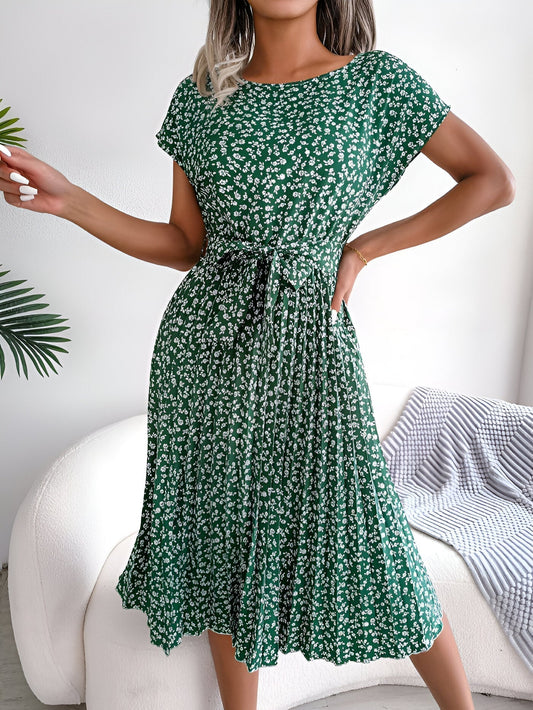 Damen Kleid | Plissee Bindegürtel Midi