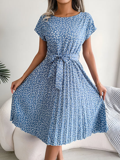 Damen Kleid | Plissee Bindegürtel Midi