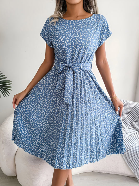 Damen Kleid | Plissee Bindegürtel Midi