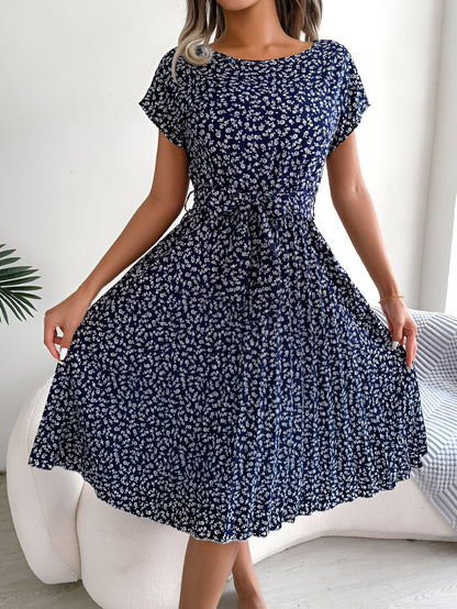 Damen Kleid | Plissee Bindegürtel Midi