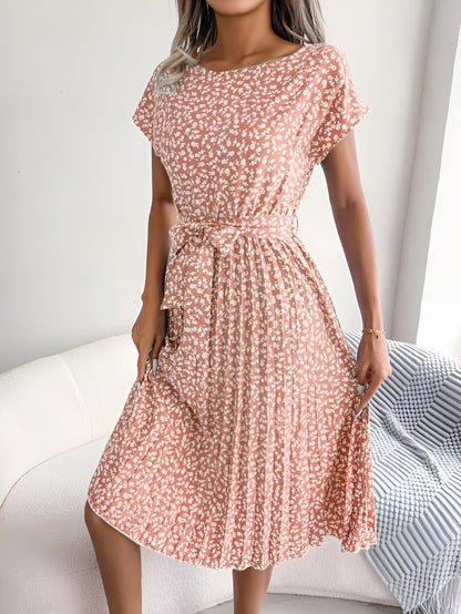 Damen Kleid | Plissee Bindegürtel Midi