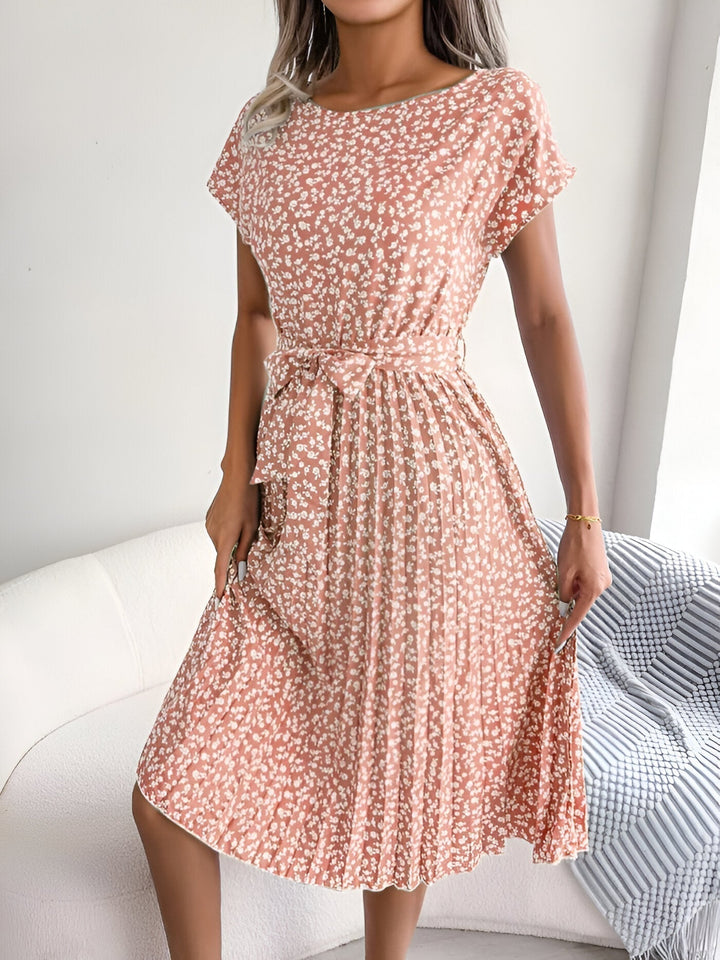 Damen Kleid | Plissee Bindegürtel Midi