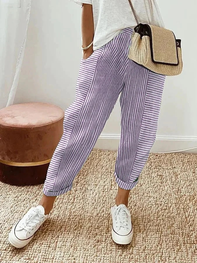 Damen Hosen | Gestreift mit Umschlagsaum
