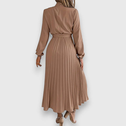 Damen Kleid | Stehkragen Plissee Midi
