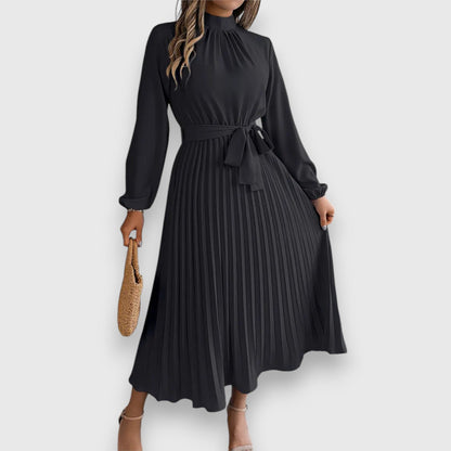 Damen Kleid | Stehkragen Plissee Midi