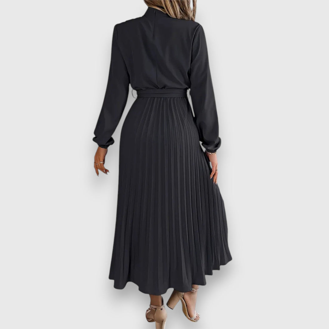 Damen Kleid | Stehkragen Plissee Midi