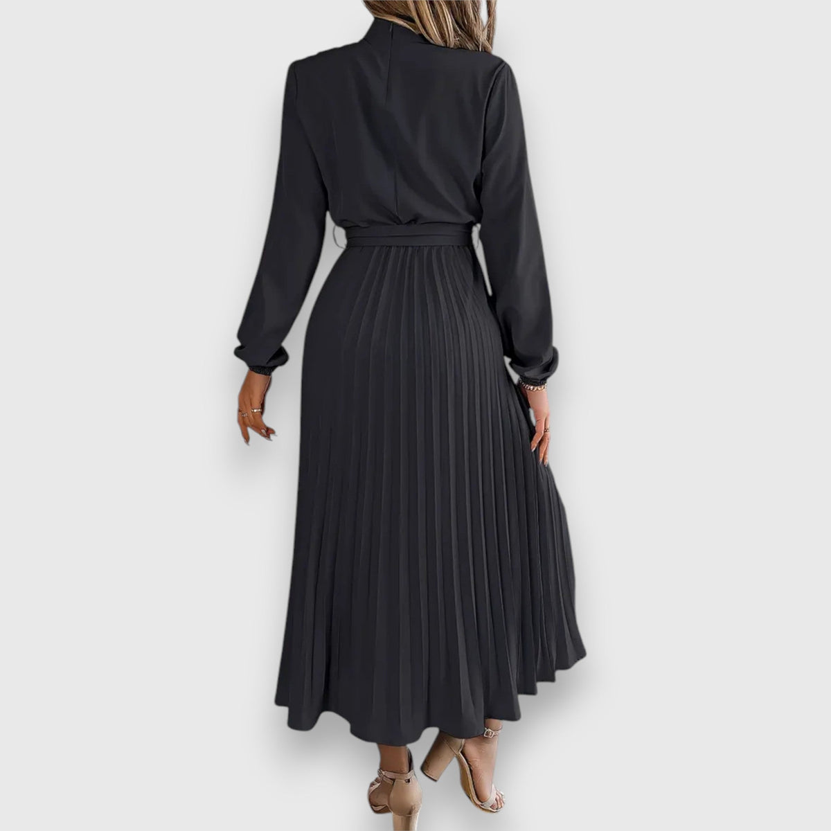 Damen Kleid | Stehkragen Plissee Midi