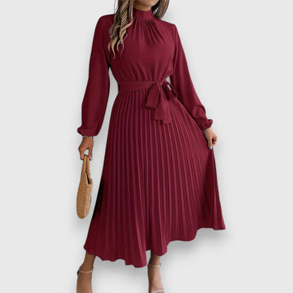 Damen Kleid | Stehkragen Plissee Midi