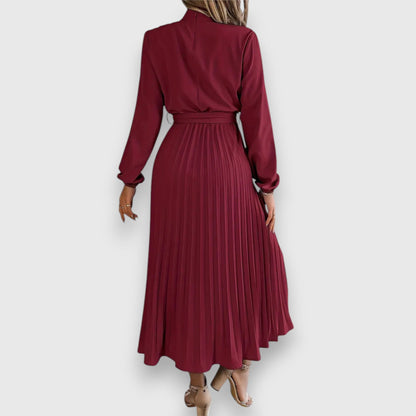 Damen Kleid | Stehkragen Plissee Midi