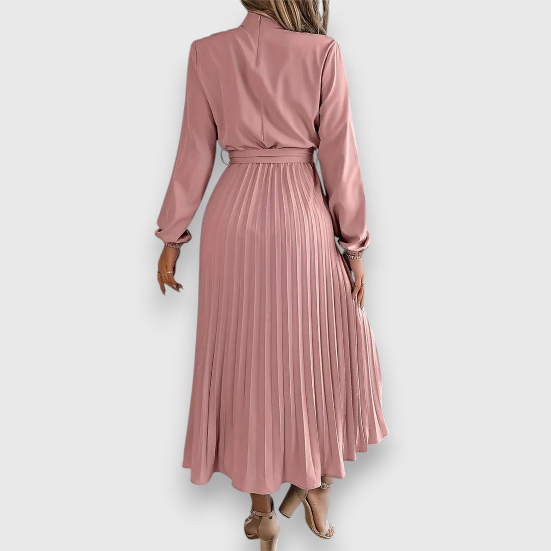 Damen Kleid | Stehkragen Plissee Midi