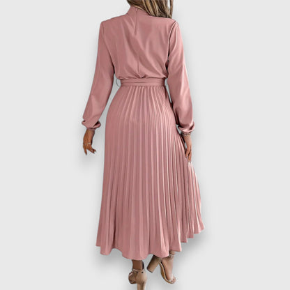 Damen Kleid | Stehkragen Plissee Midi