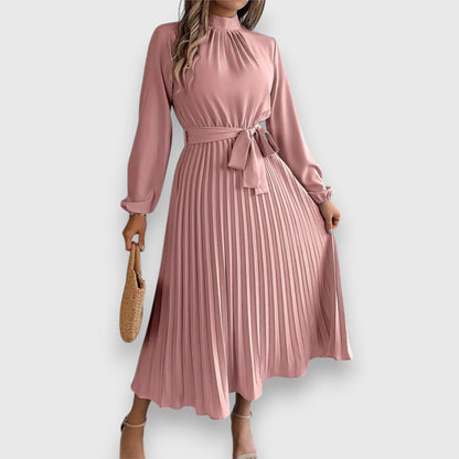 Damen Kleid | Stehkragen Plissee Midi