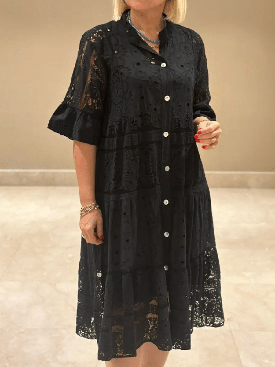 Damen Kleid | Bestickt V-Ausschnitt Midi