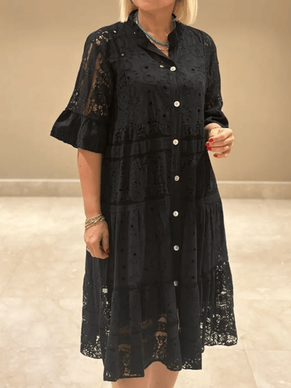 Damen Kleid | Bestickt V-Ausschnitt Midi