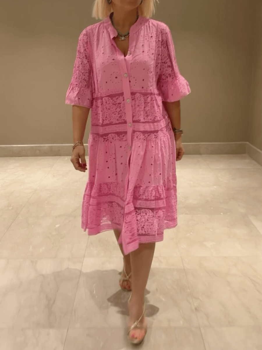 Damen Kleid | Bestickt V-Ausschnitt Midi