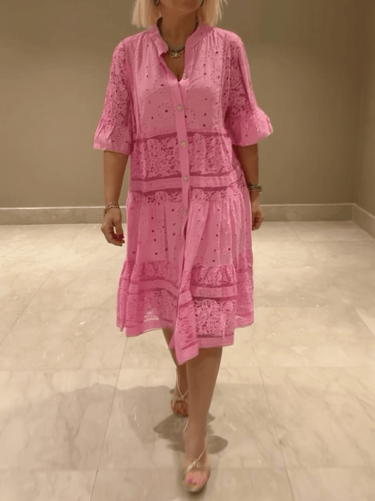 Damen Kleid | Bestickt V-Ausschnitt Midi