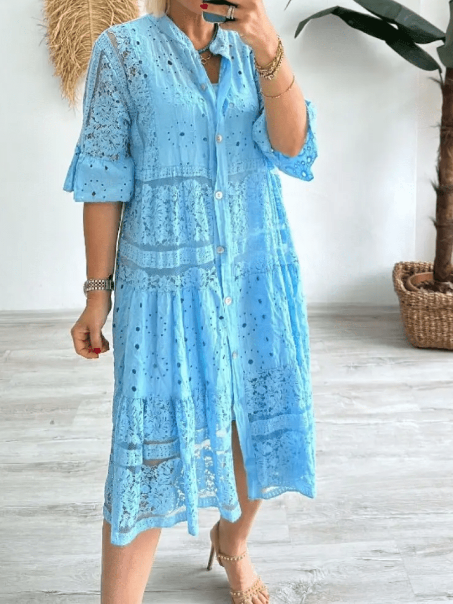 Damen Kleid | Bestickt V-Ausschnitt Midi