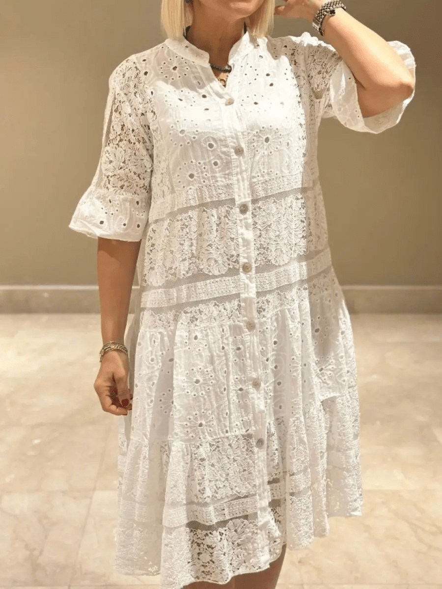 Damen Kleid | Bestickt V-Ausschnitt Midi