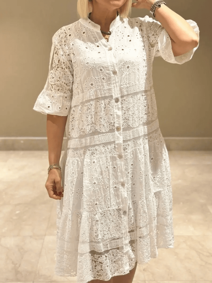 Damen Kleid | Bestickt V-Ausschnitt Midi