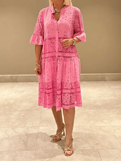 Damen Kleid | Bestickt V-Ausschnitt Midi