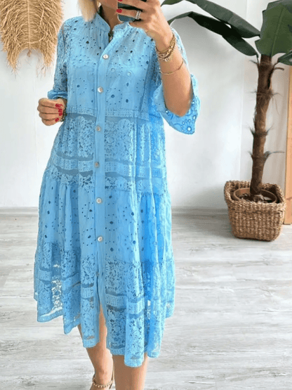 Damen Kleid | Bestickt V-Ausschnitt Midi