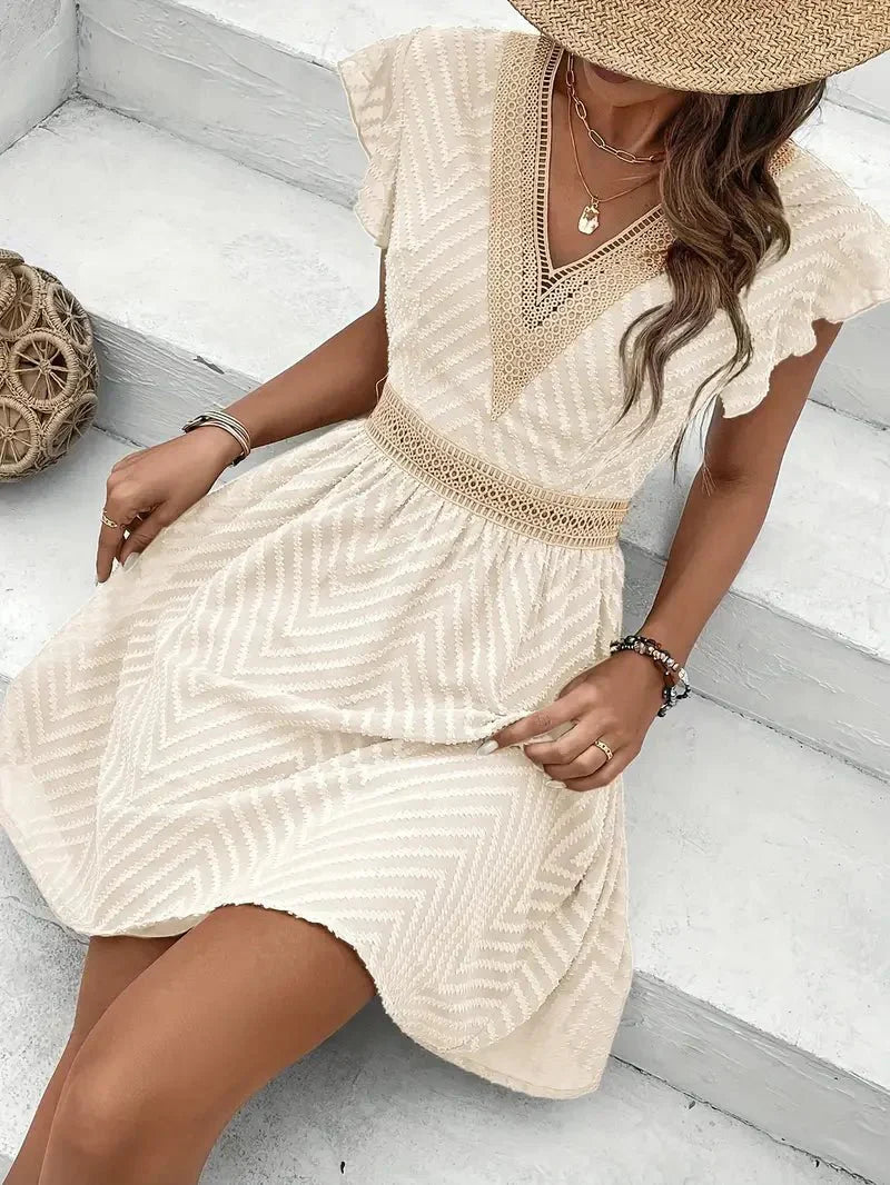 Damen Kleid | V-Ausschnitt Kurzarm Mini