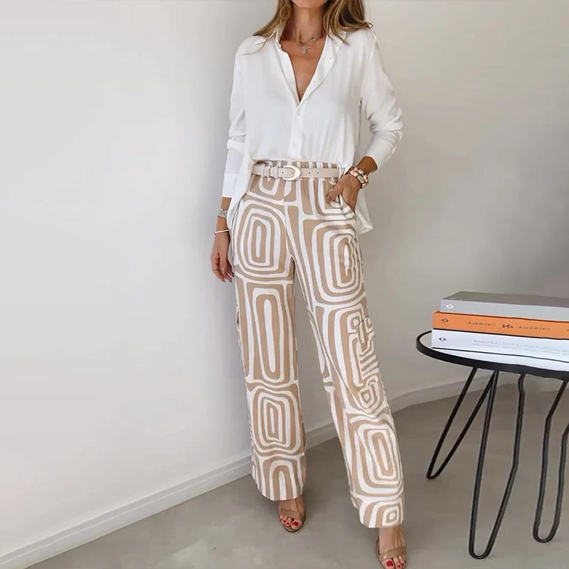 Damen-Zweiteiler | Bluse und gemusterte Hose
